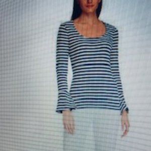 NWOT - Chaps Teal Blue White Striped Women's Bell-Sleeve Top - Sz PL